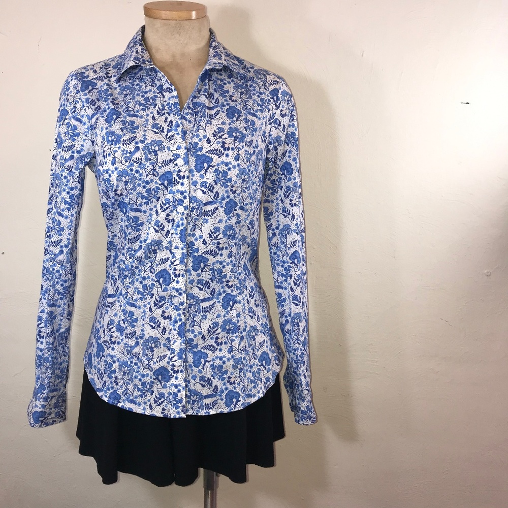 Blue & white floral button-down